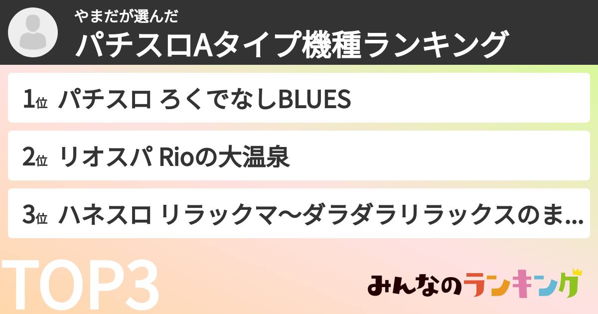 やまださんの「パチスロAタイプ機種ランキング」