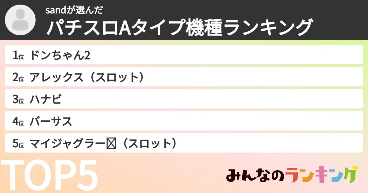 sandさんの「パチスロAタイプ機種ランキング」