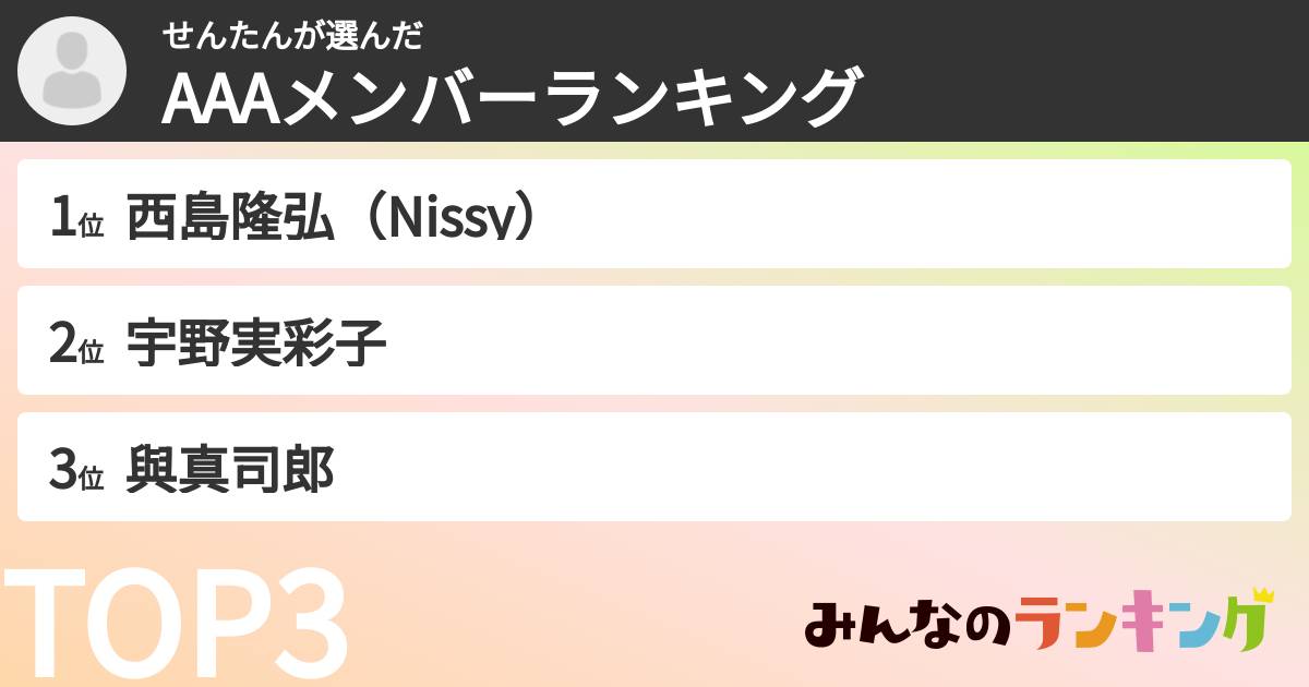 せんたんさんの「AAAメンバーランキング」