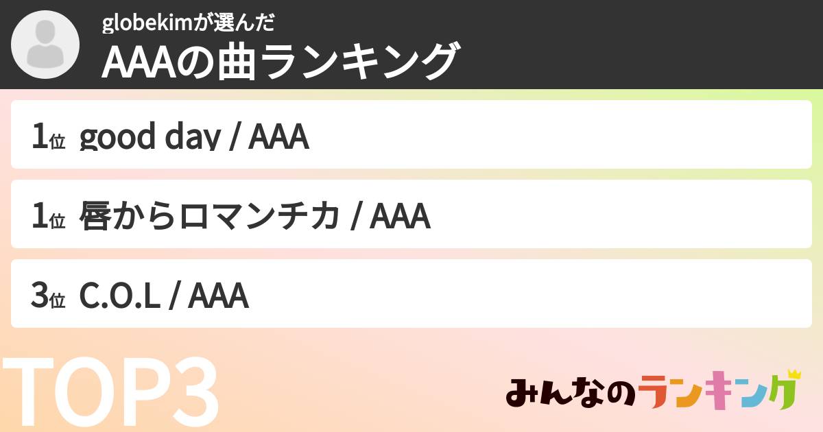 globekimさんの「AAAの曲ランキング」