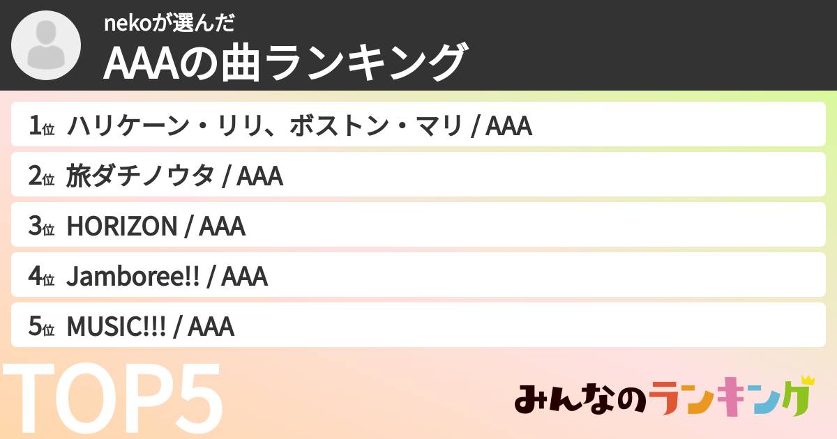 nekoさんの「AAAの曲ランキング」
