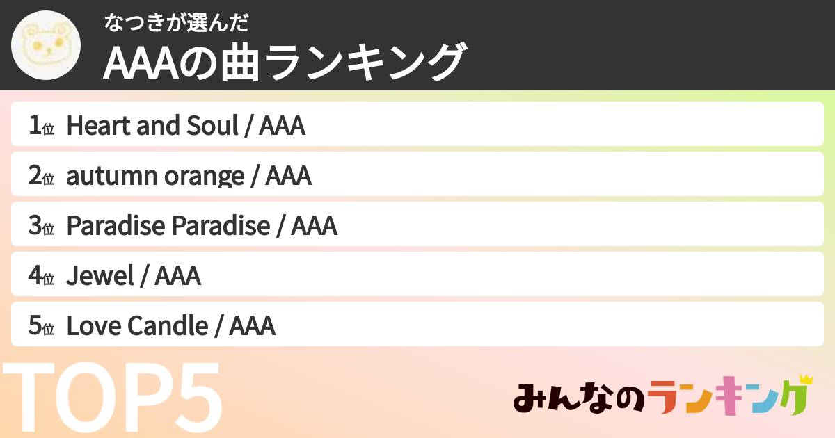 なつきさんの「AAAの曲ランキング」