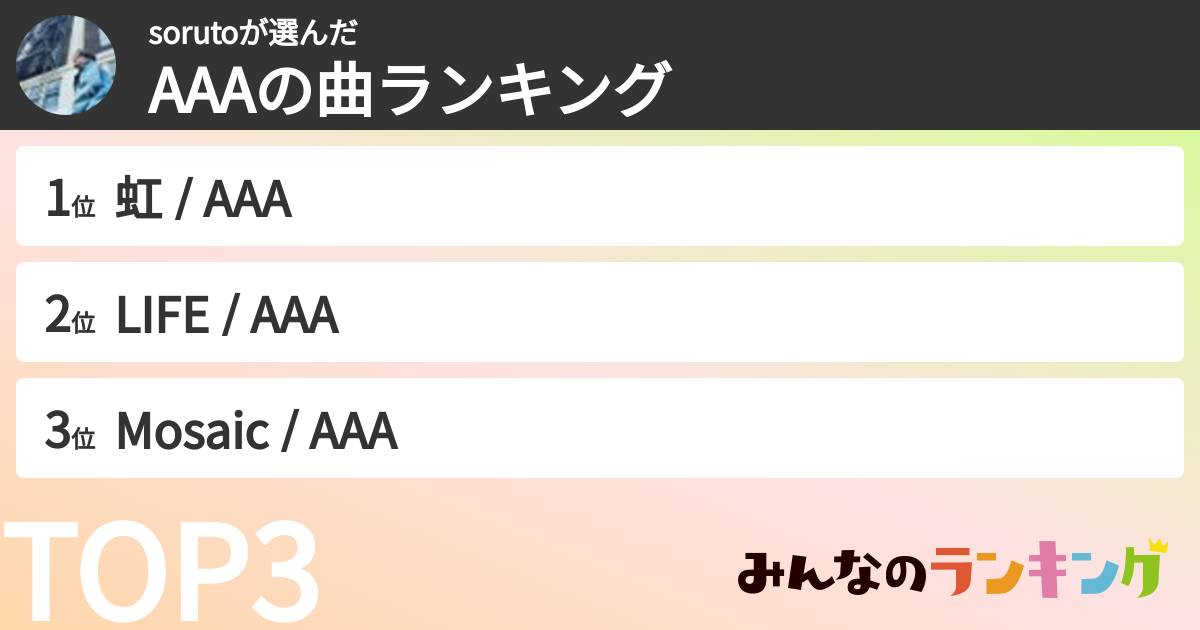 sorutoさんの「AAAの曲ランキング」