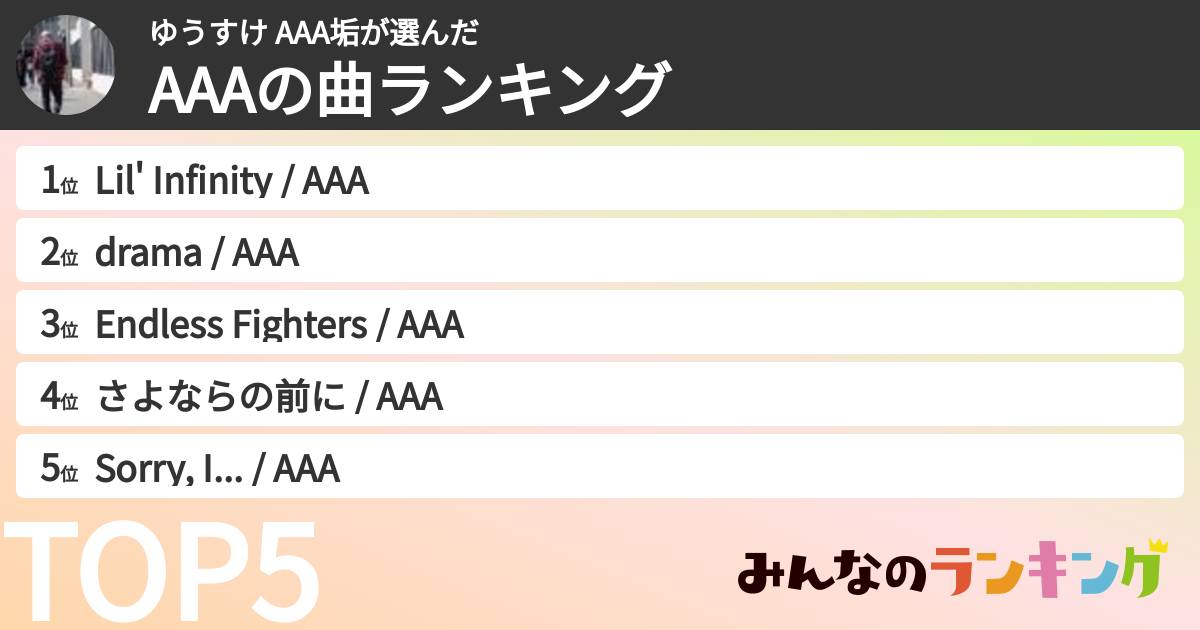 ゆうすけ AAA垢さんの「AAAの曲ランキング」
