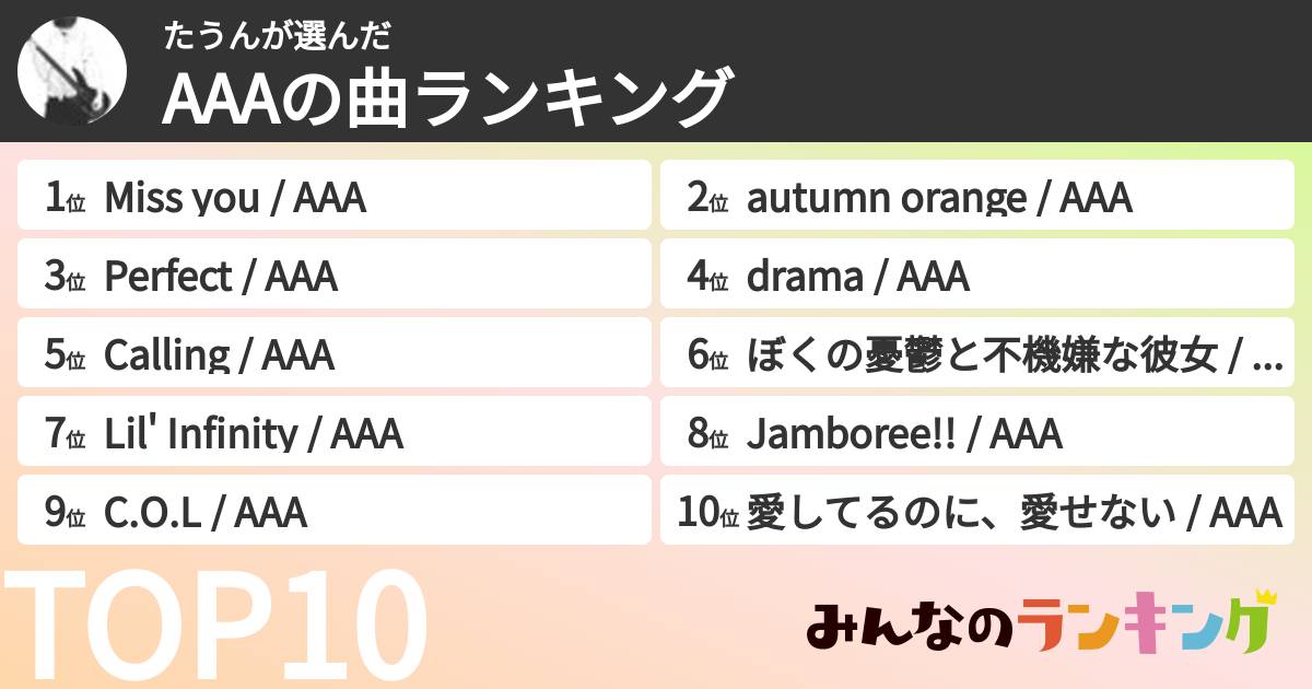 たうんさんの「AAAの曲ランキング」