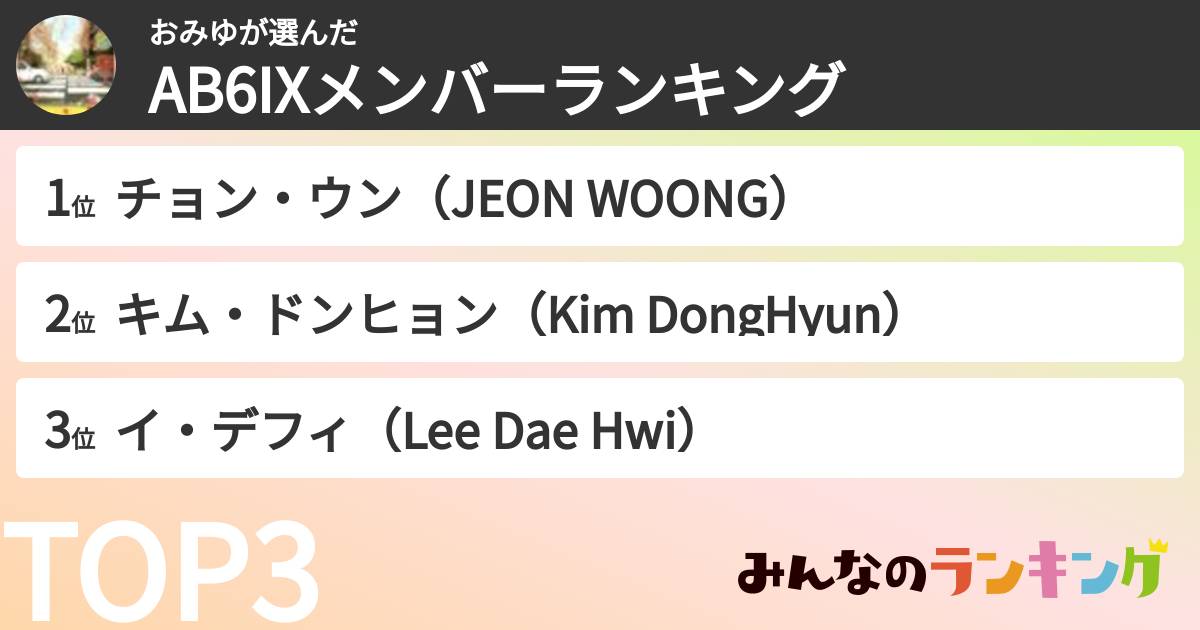 おみゆさんの「AB6IXメンバーランキング」