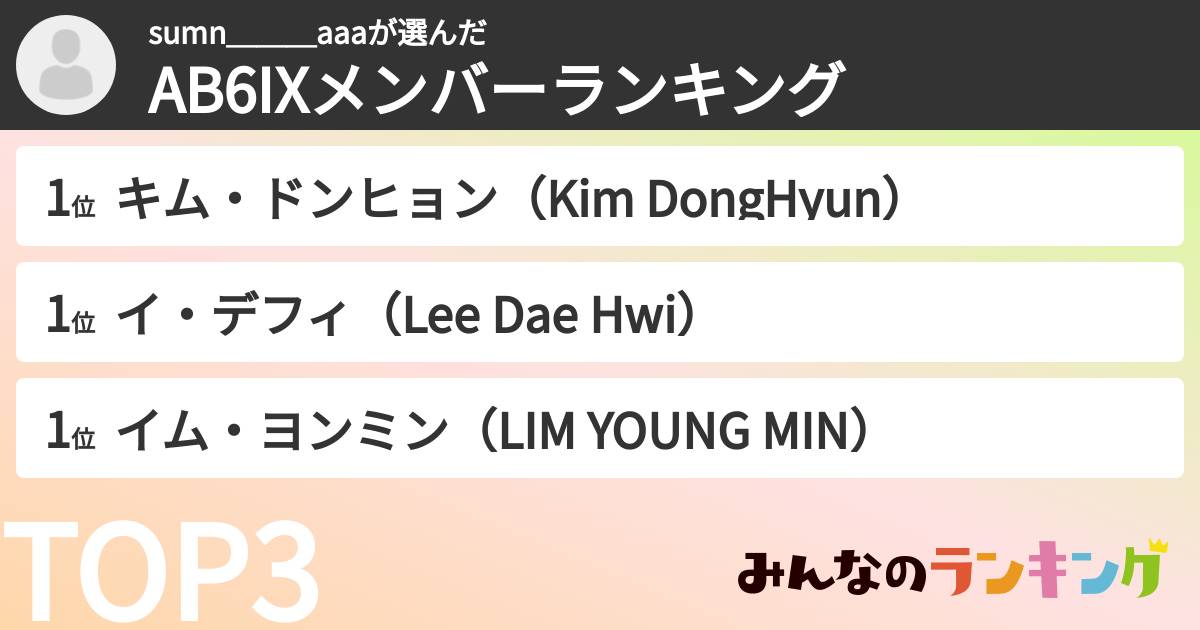 sumn＿＿＿aaaさんの「AB6IXメンバーランキング」