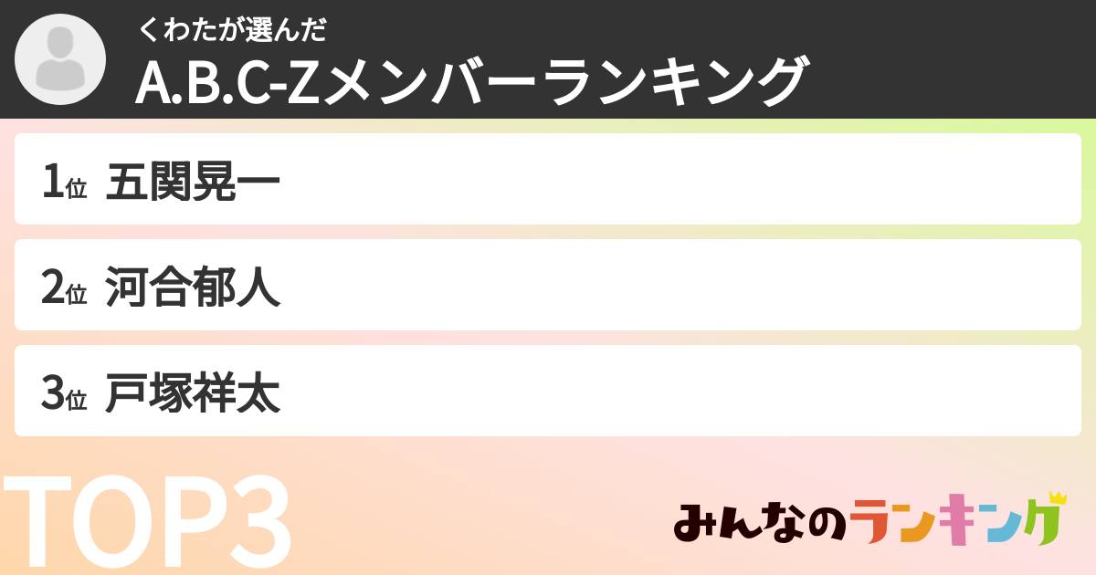 くわたさんの「A.B.C-Zメンバーランキング」