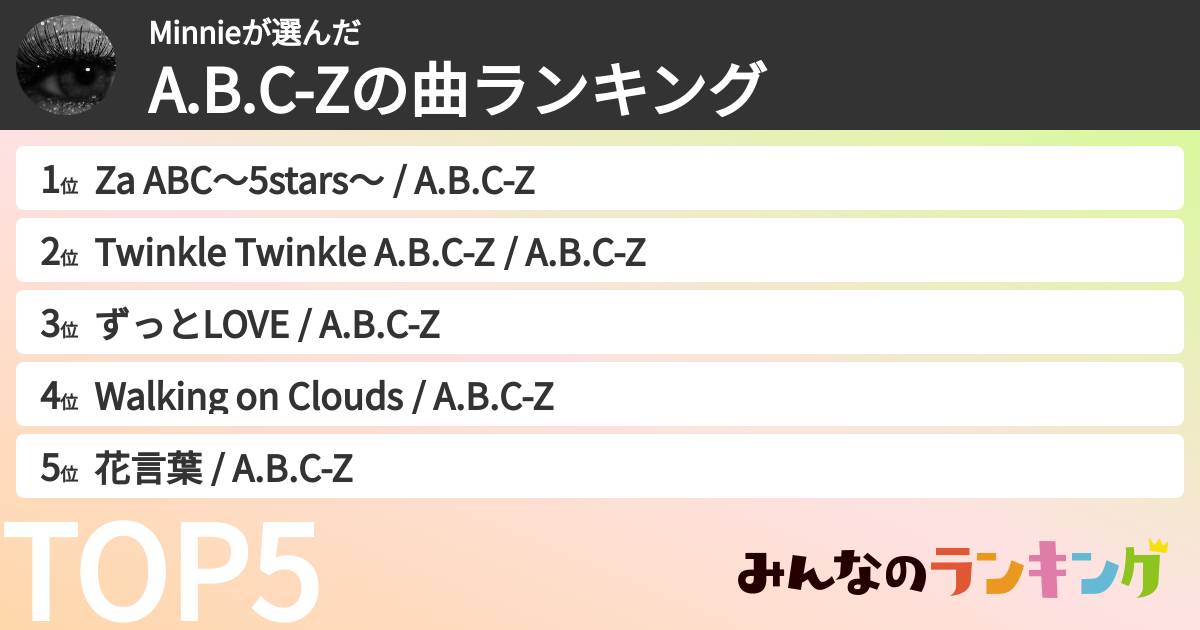 Minnieさんの「A.B.C-Zの曲ランキング」