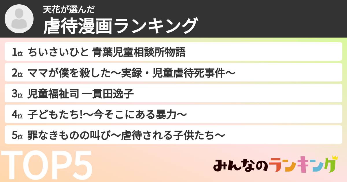 天花さんの「虐待漫画ランキング」