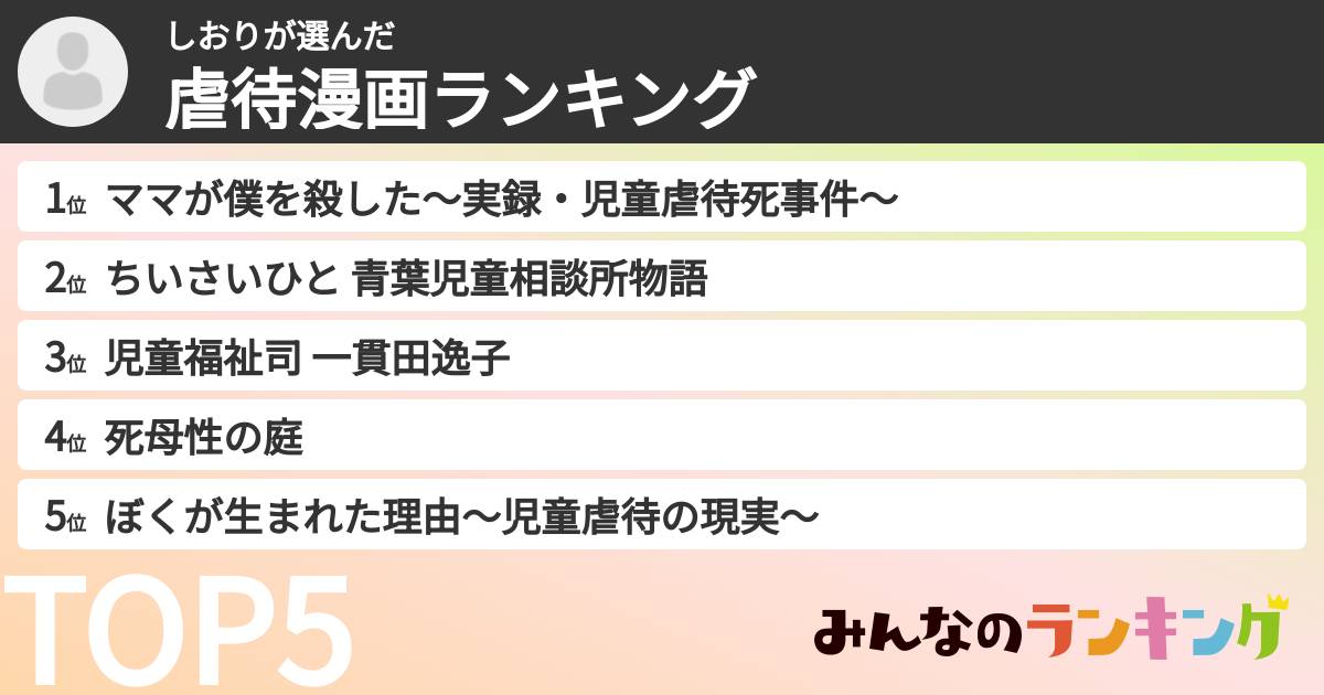 しおりさんの「虐待漫画ランキング」