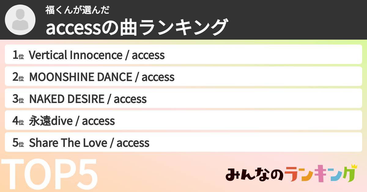 福くんさんの「accessの曲ランキング」