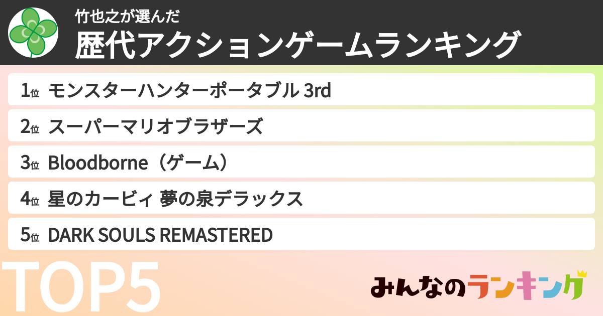 竹也之さんの「歴代アクションゲームランキング」