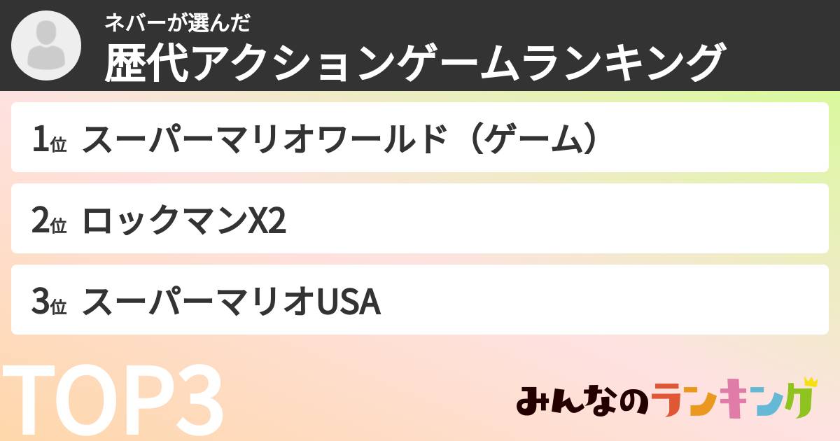 ネバーさんの「歴代アクションゲームランキング」
