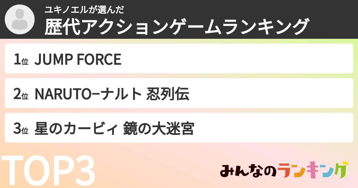 ユキノエルさんの「歴代アクションゲームランキング」