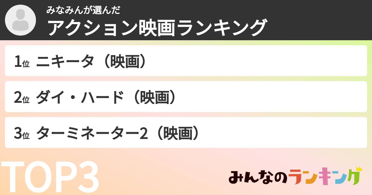 みなみんさんの「アクション映画ランキング」