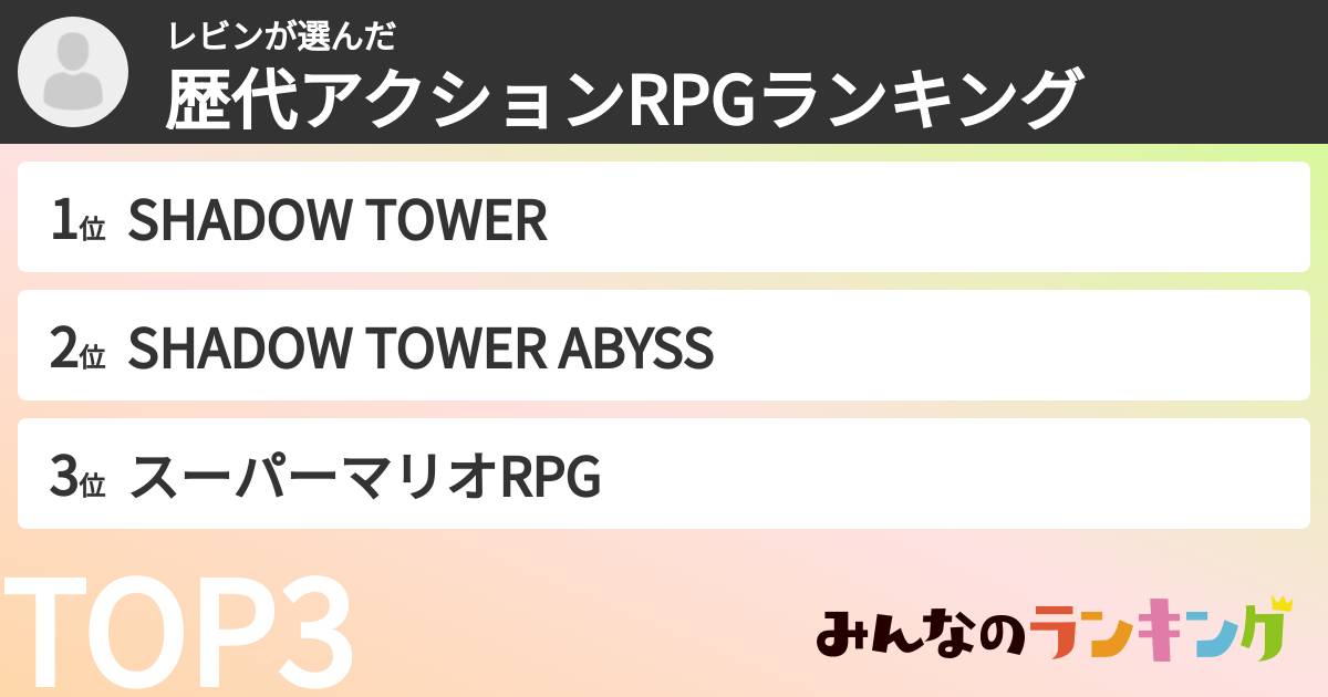 レビンさんの「歴代アクションRPGランキング」