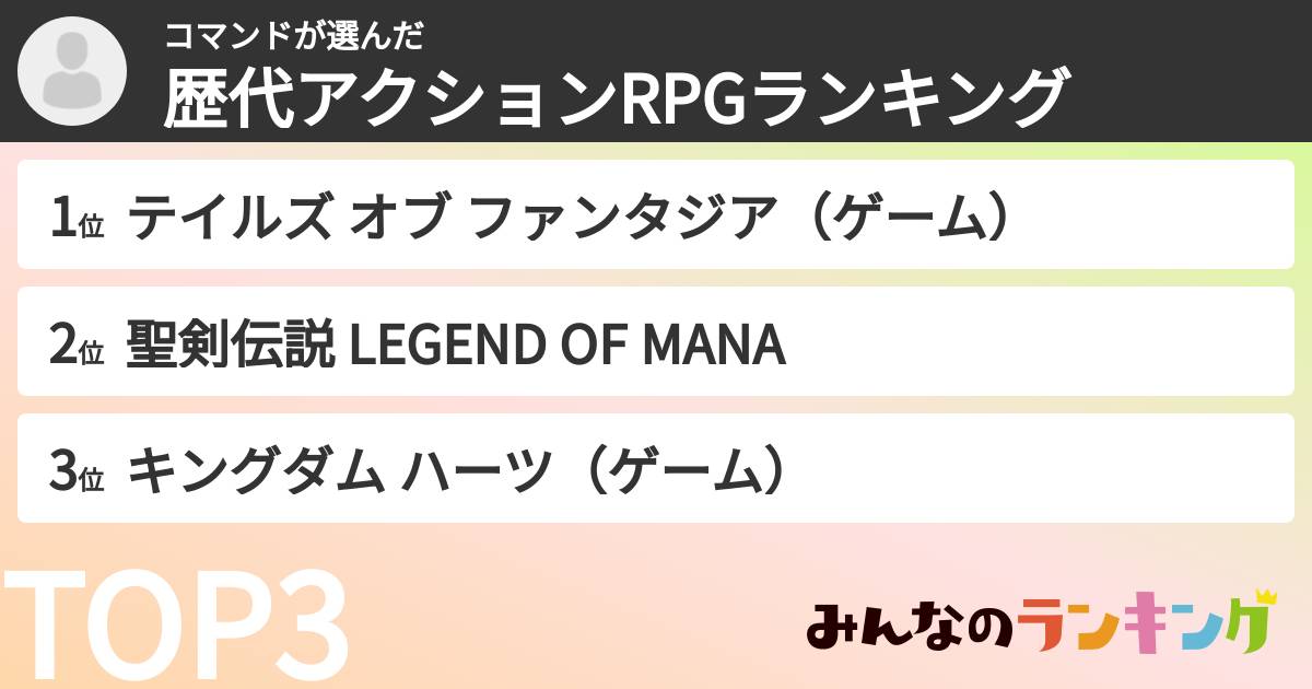 コマンドさんの「歴代アクションRPGランキング」
