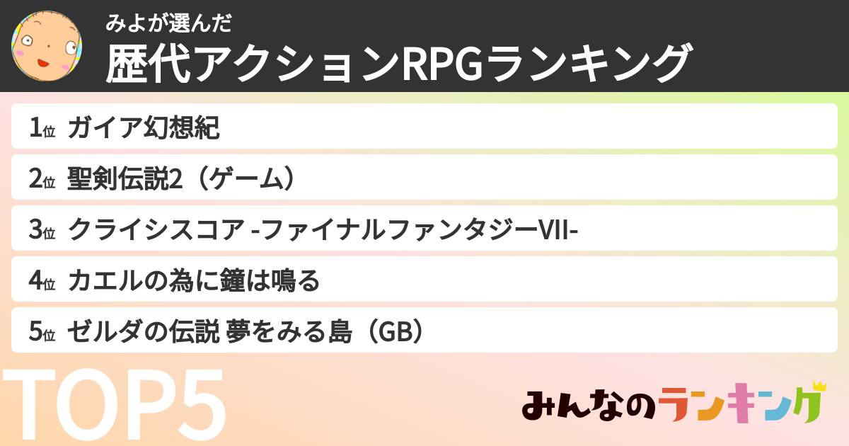 みよさんの「歴代アクションRPGランキング」