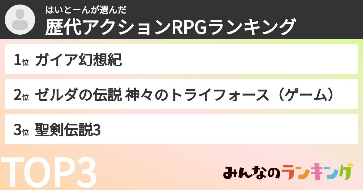 はいとーんさんの「歴代アクションRPGランキング」