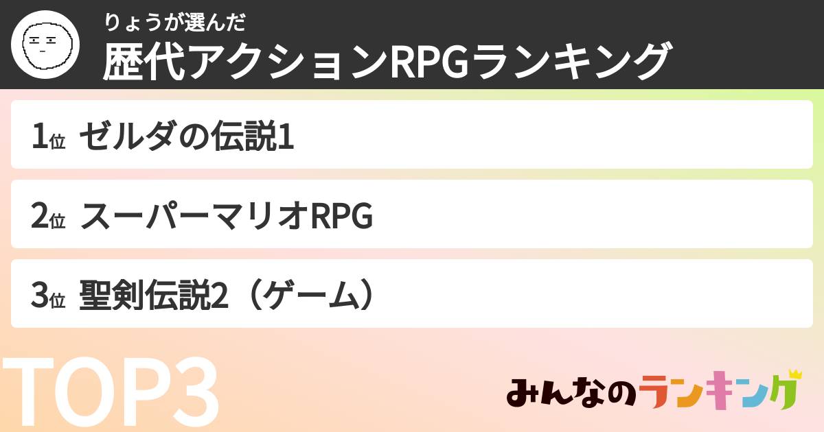 りょうさんの「歴代アクションRPGランキング」