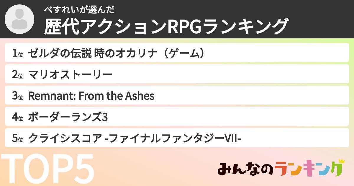 べすれいさんの「歴代アクションRPGランキング」
