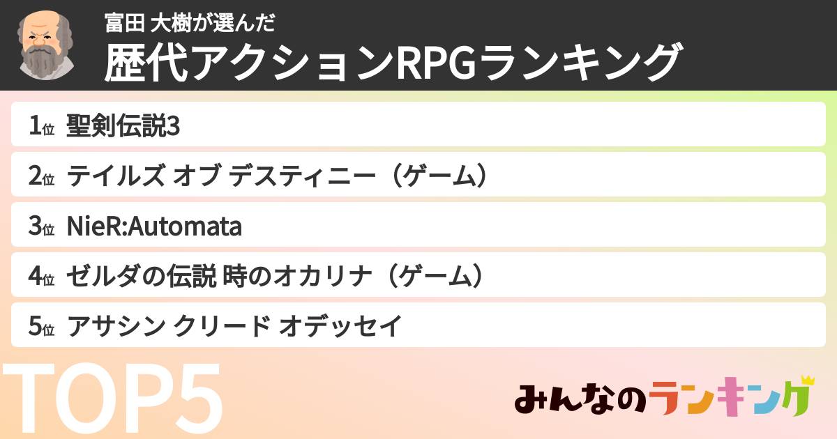 富田 大樹さんの「歴代アクションRPGランキング」