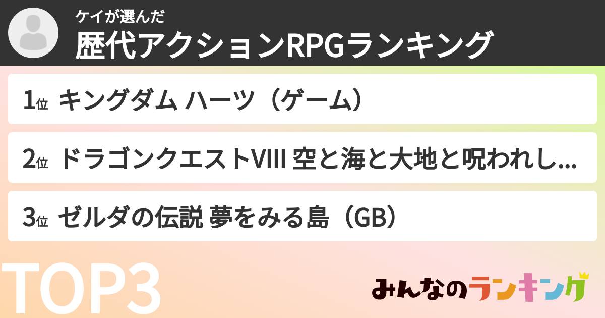 ケイさんの「歴代アクションRPGランキング」