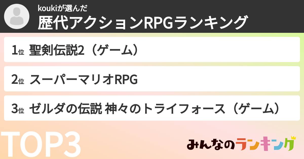 koukiさんの「歴代アクションRPGランキング」