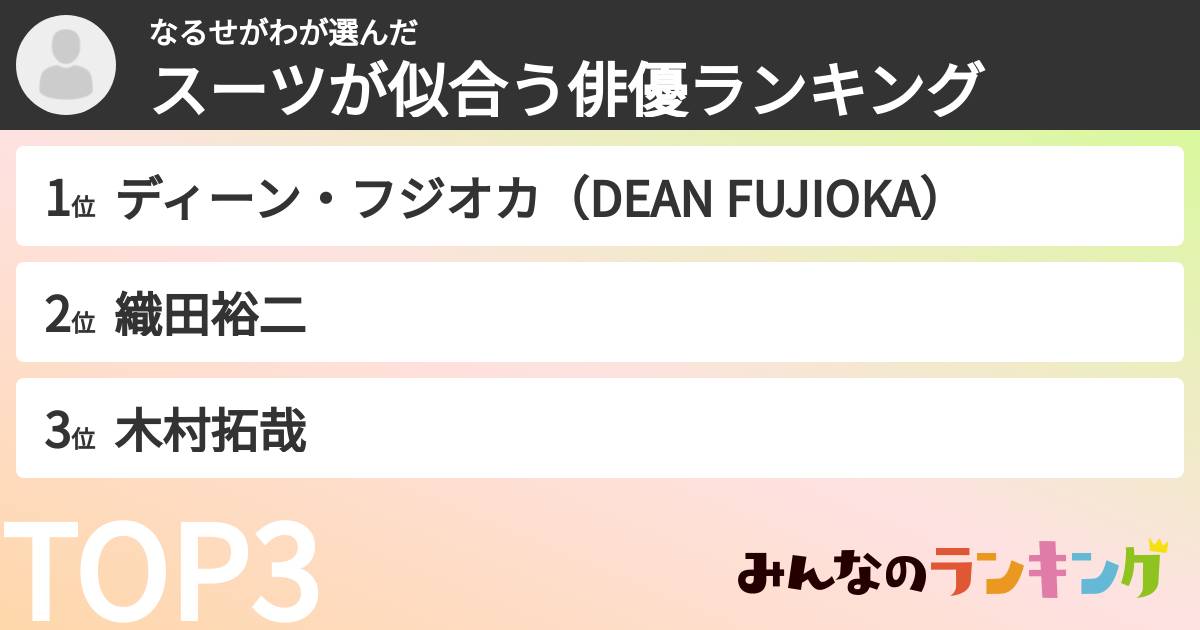 なるせがわさんの「スーツが似合う俳優ランキング」