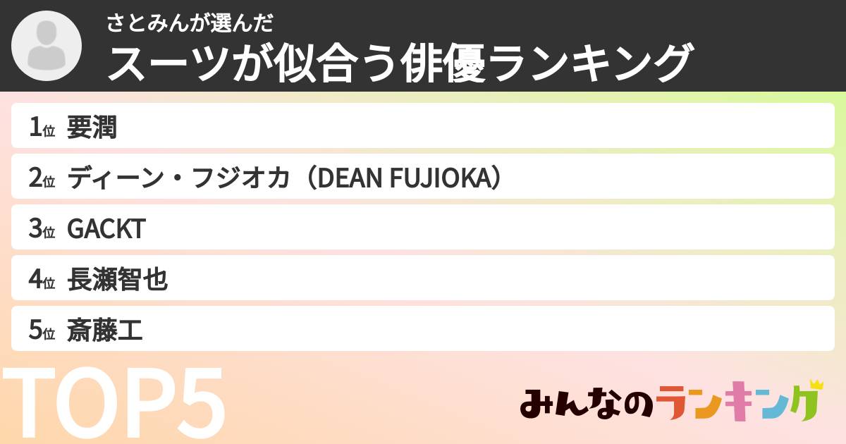 さとみんさんの「スーツが似合う俳優ランキング」