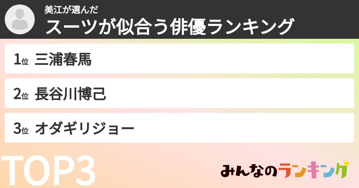 美江さんの「スーツが似合う俳優ランキング」