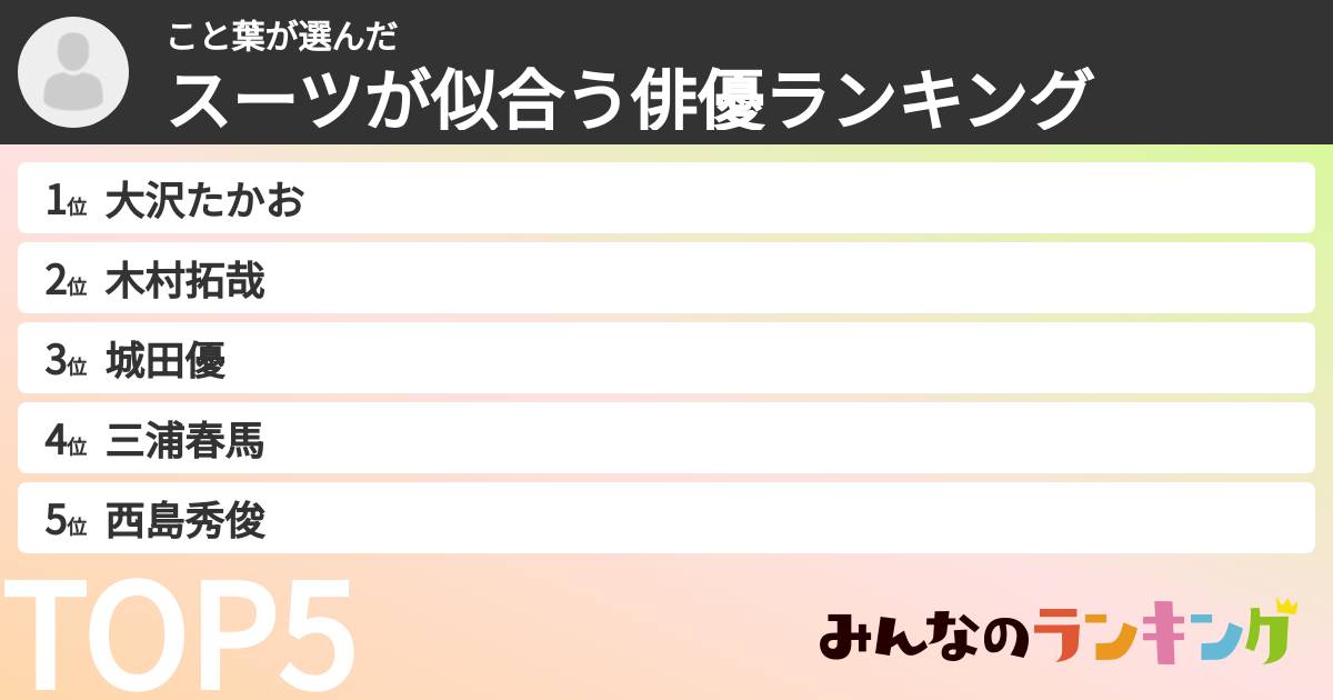 こと葉さんの「スーツが似合う俳優ランキング」
