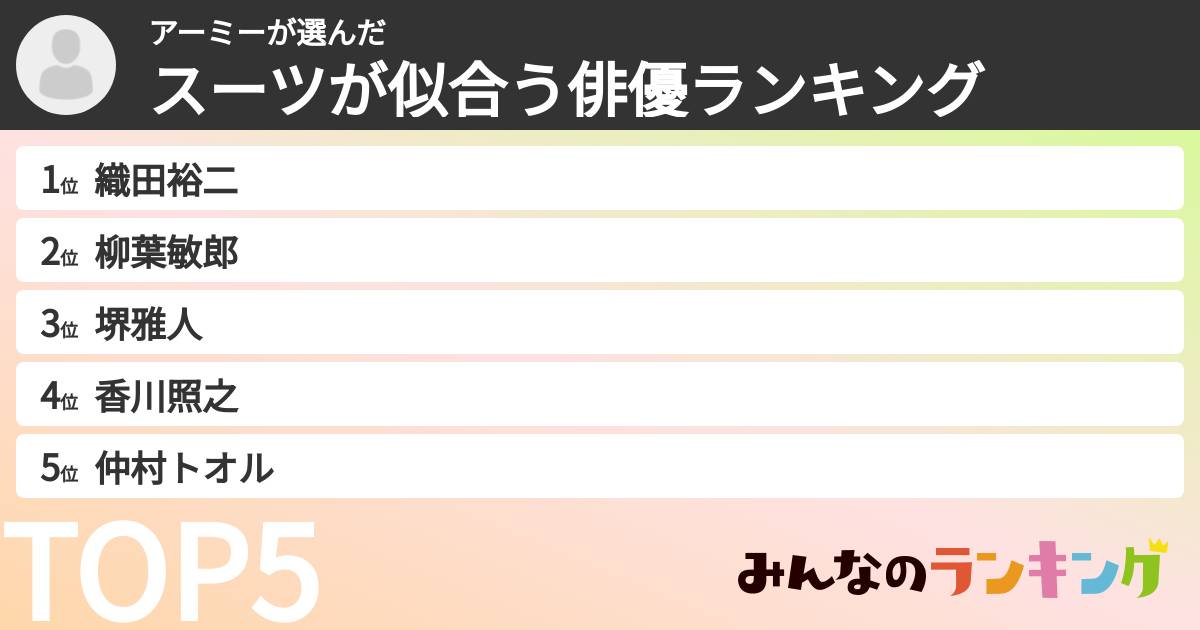 アーミーさんの「スーツが似合う俳優ランキング」