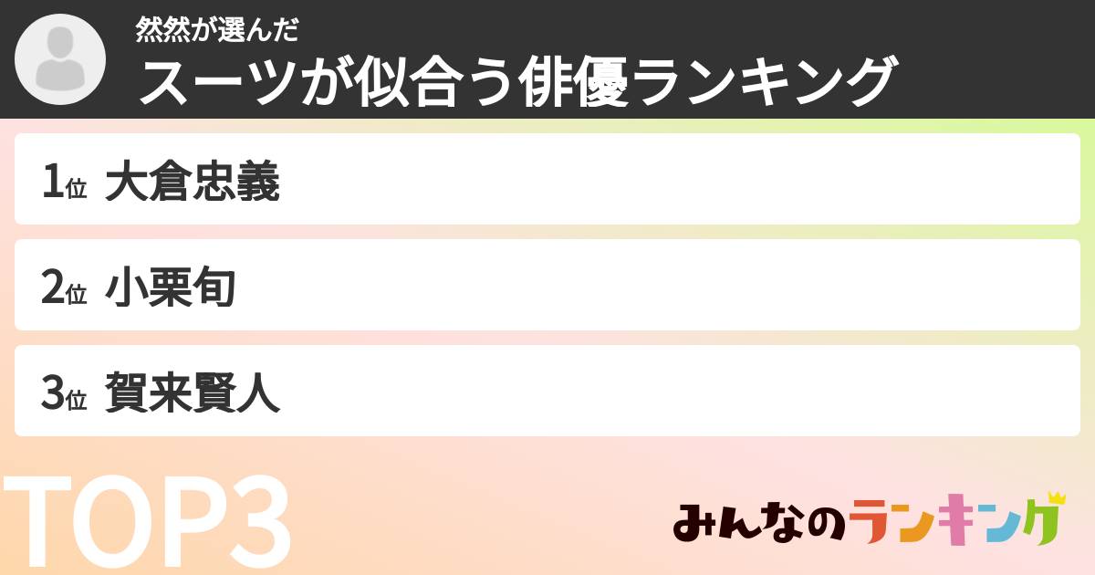 然然さんの「スーツが似合う俳優ランキング」