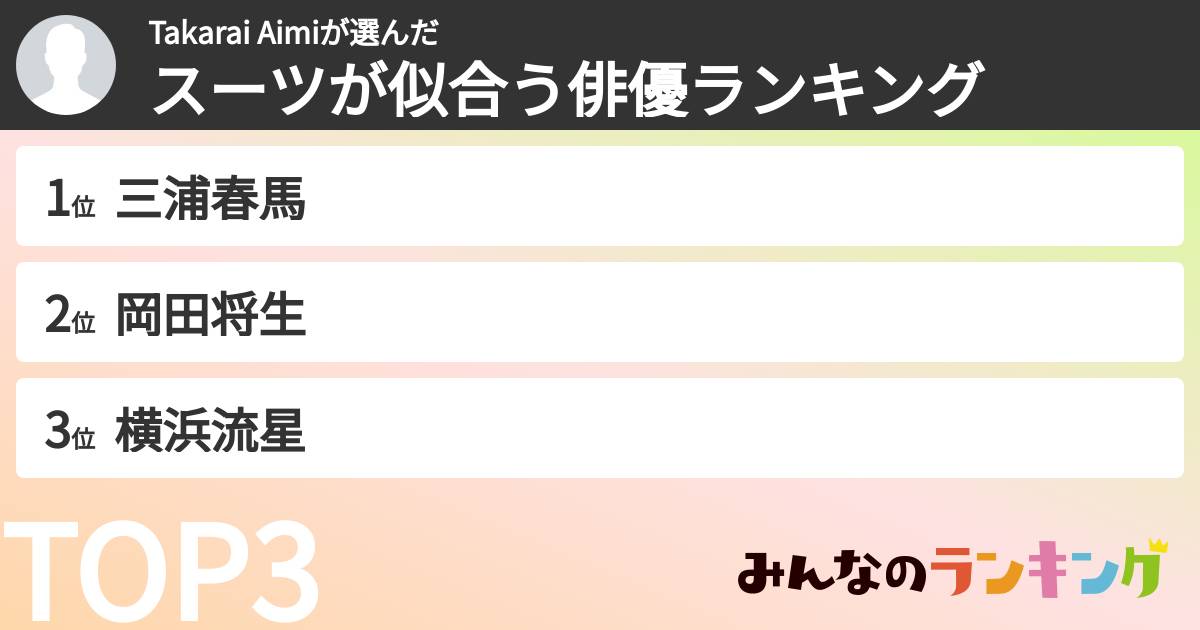Takarai Aimiさんの「スーツが似合う俳優ランキング」