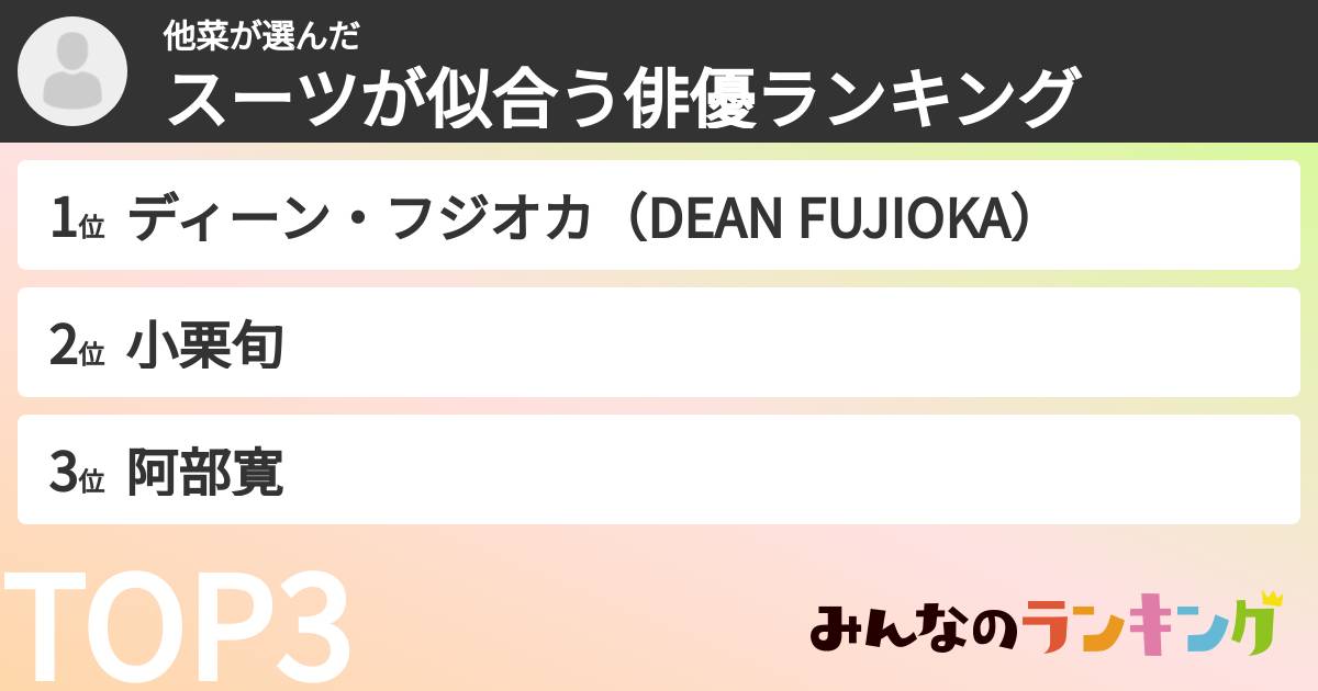 他菜さんの「スーツが似合う俳優ランキング」