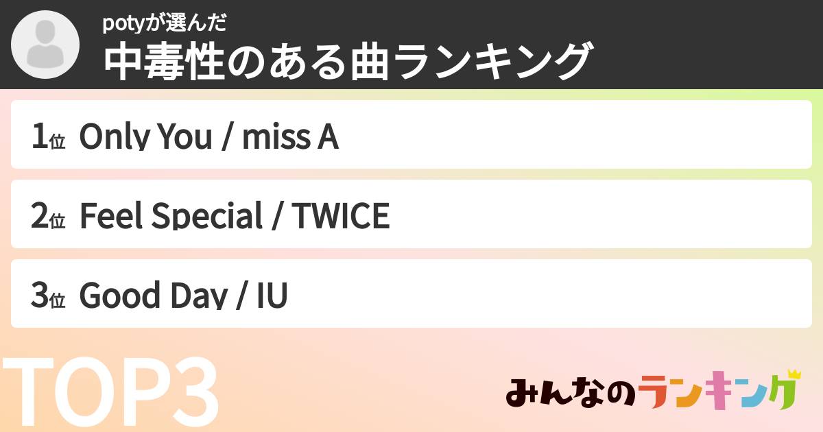 potyさんの「中毒性のある曲ランキング」