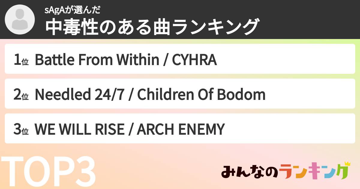 sAgAさんの「中毒性のある曲ランキング」