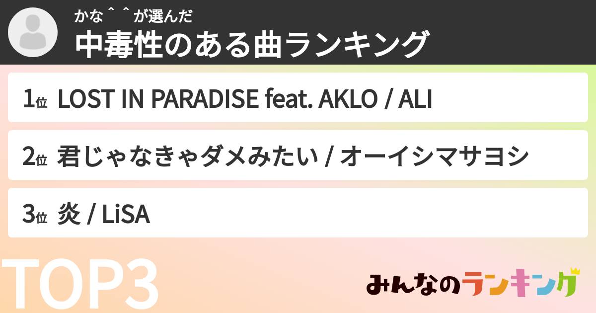 かな＾＾さんの「中毒性のある曲ランキング」