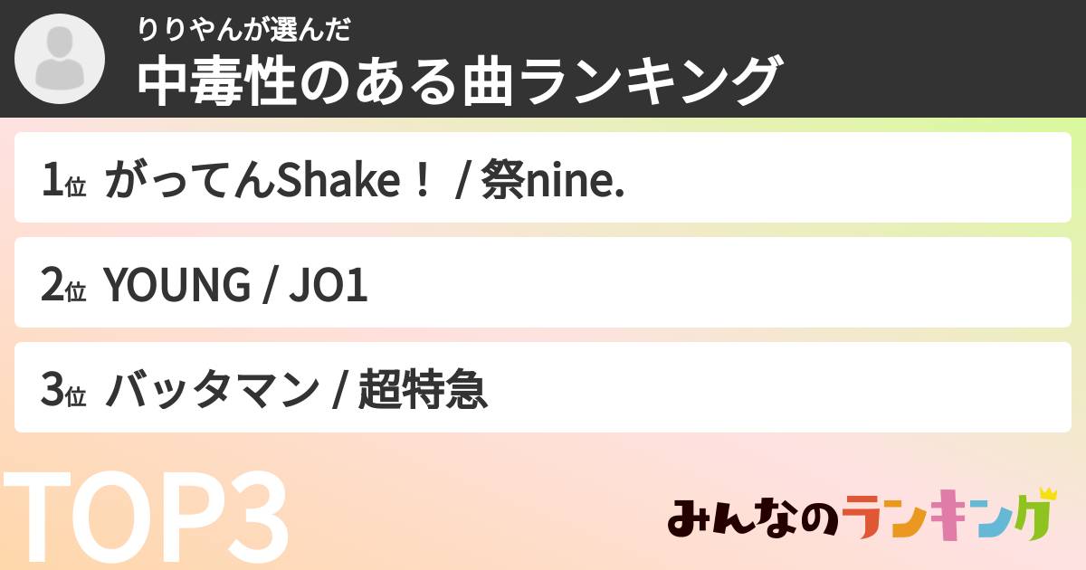 りりやんさんの「中毒性のある曲ランキング」