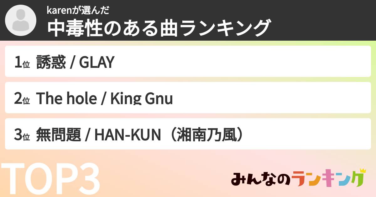 karenさんの「中毒性のある曲ランキング」