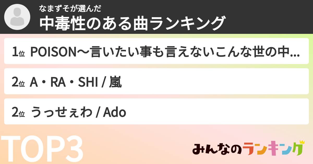 なまずそさんの「中毒性のある曲ランキング」