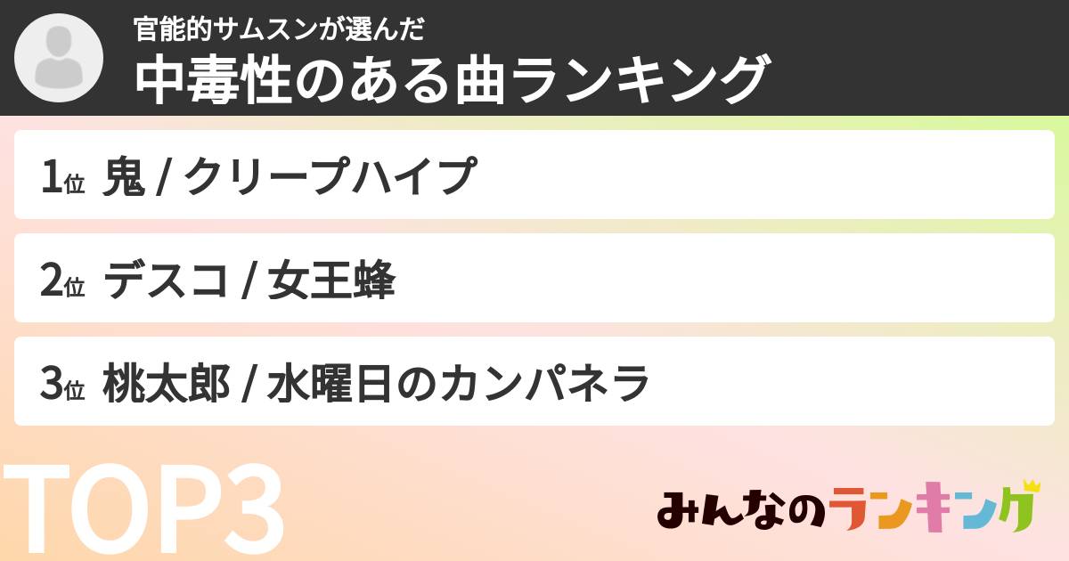官能的サムスンさんの「中毒性のある曲ランキング」