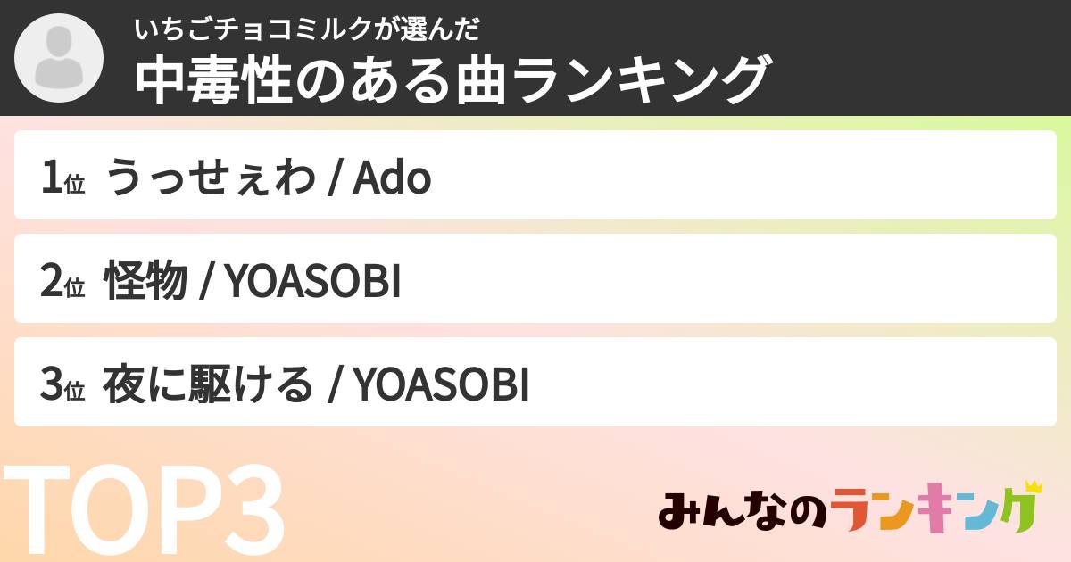 いちごチョコミルクさんの「中毒性のある曲ランキング」