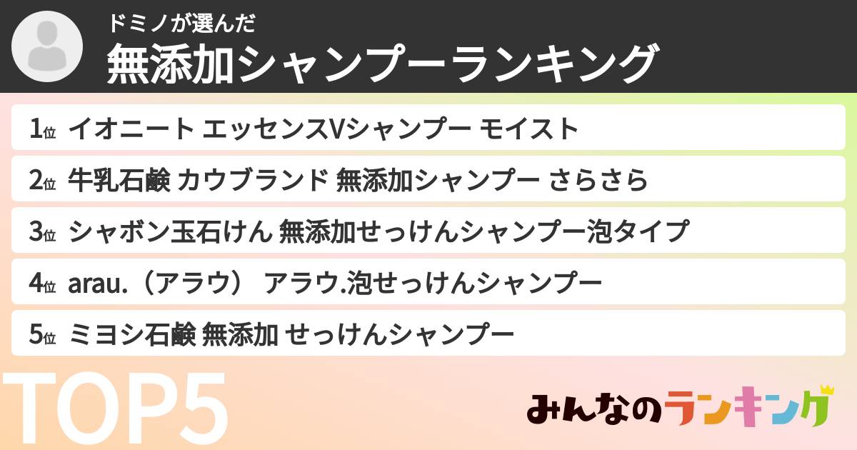 ドミノさんの「無添加シャンプーランキング」