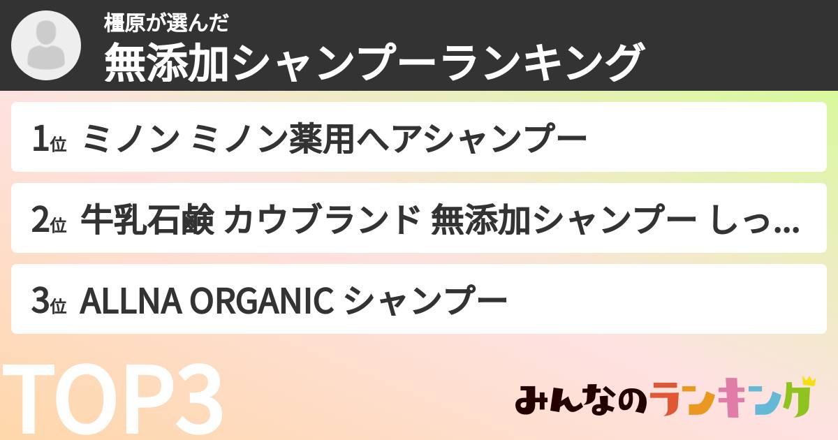 橿原さんの「無添加シャンプーランキング」