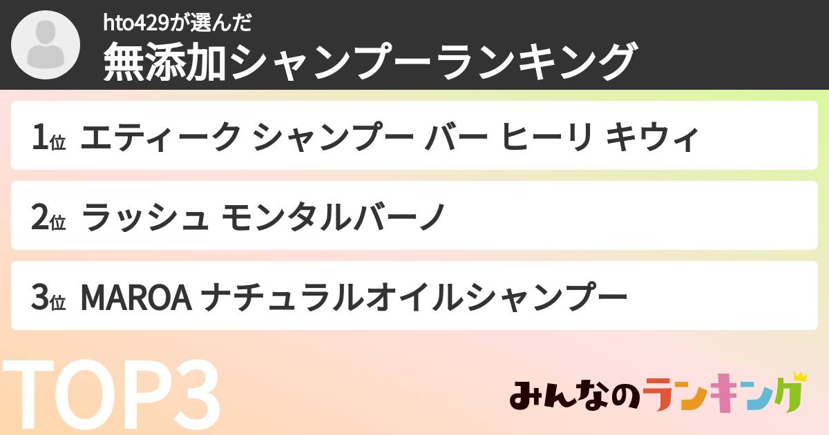 hto429さんの「無添加シャンプーランキング」