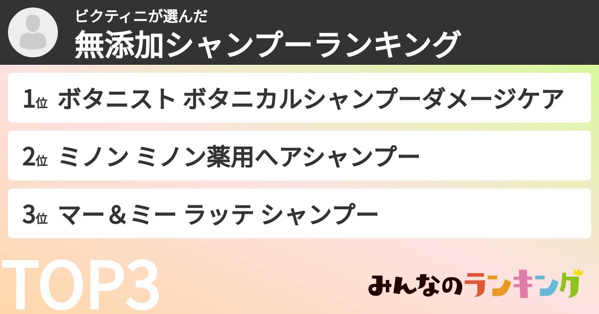 ビクティニさんの「無添加シャンプーランキング」