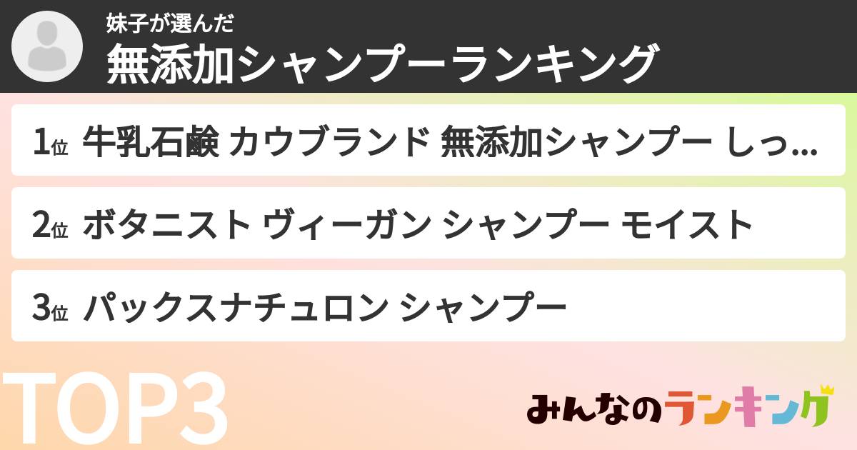 妹子さんの「無添加シャンプーランキング」